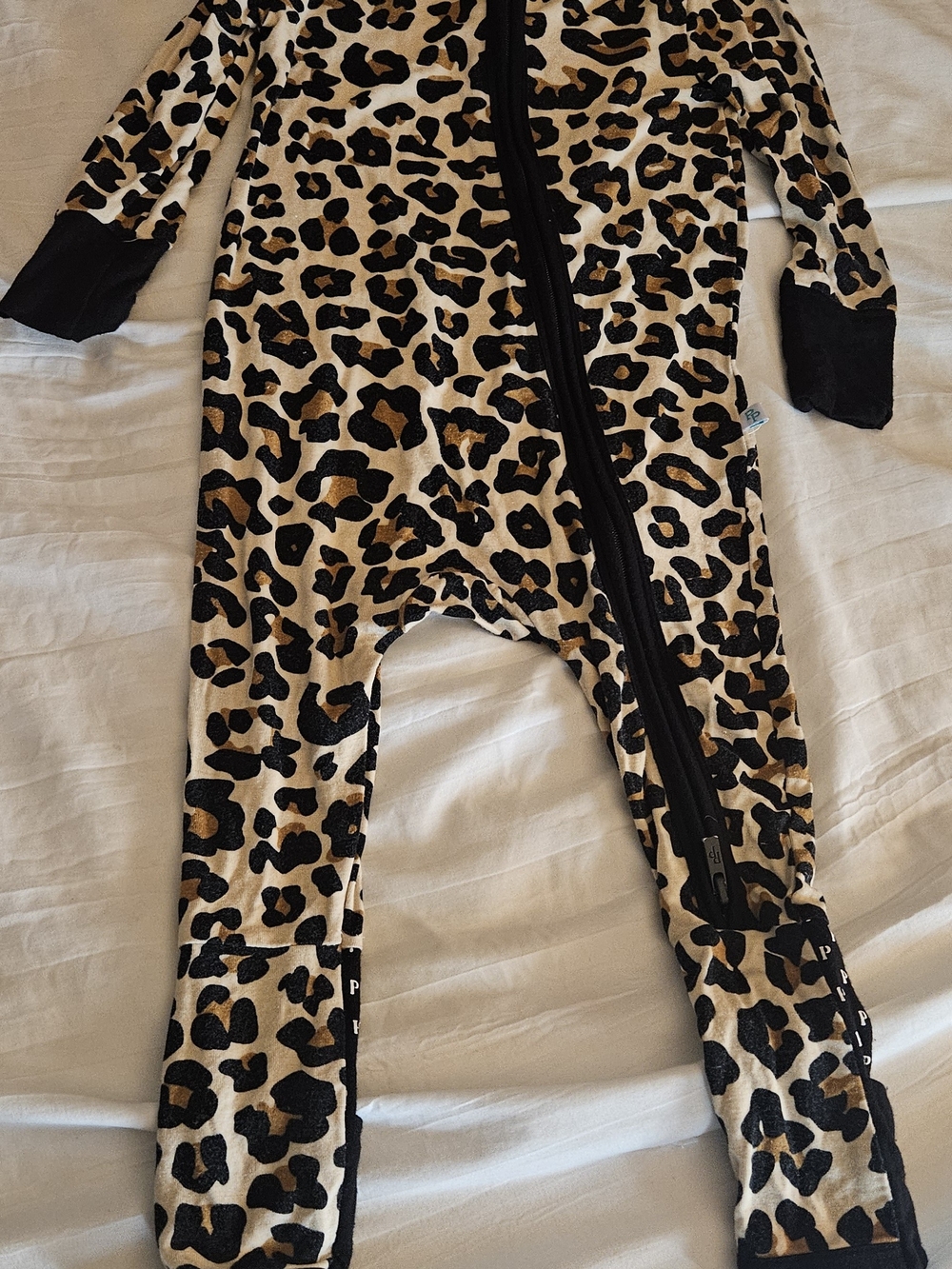 Posh Peanut Leopard Print Footie - Cream, Brown, Black
